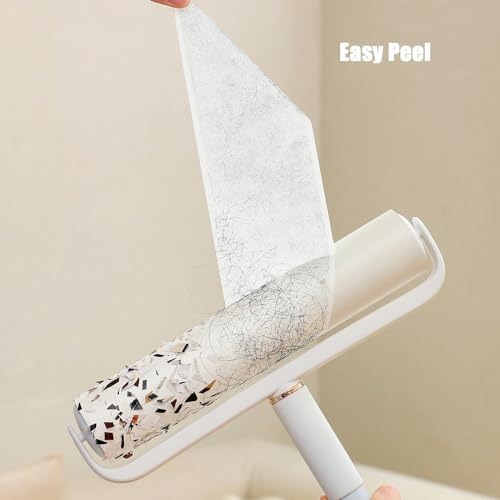 Floor Lint Roller Long Handle with Cover and 2 Refills for Pet Hair Extra Sticky Large 9.45 inch Lint Remover for Carpet Bedding Couch (Extra Long Handle & 3 Sticky Rolls)