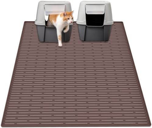 Ultibe 40"x30"(100cmx75cm) Extra Large Silicone Cat Litter Mat, XXL Litter Trapping Mat for Under Litter Box, Non-Slip Waterproof Kitty Litter Catcher, Easy to Clean Mat for Cats, Dark Brown