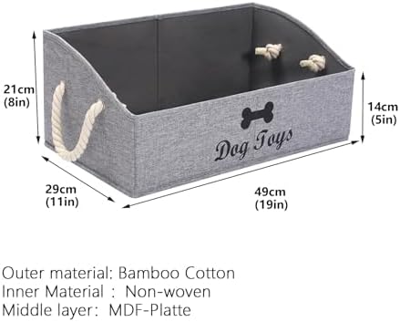 Geyecete Large Dog Toys Storage Bins-Foldable Fabric Trapezoid Organizer Boxes with weave Rope Handle,Collapsible Basket for Shelves(Snow Grey-DOG)