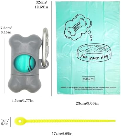 Dog Poop Pickup Bags Holder Dispenser with Standard-Sized Leak-Proof Scented Doggy Waste Bags and Carabiner with Safety Lock&Fastener Never Loose on Leash Lead Again (2 Holders 30 Bags, Grey)