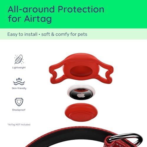 Premium Airtag Dog Collar，with IP68 Waterproof AirTag Holder,Red,M