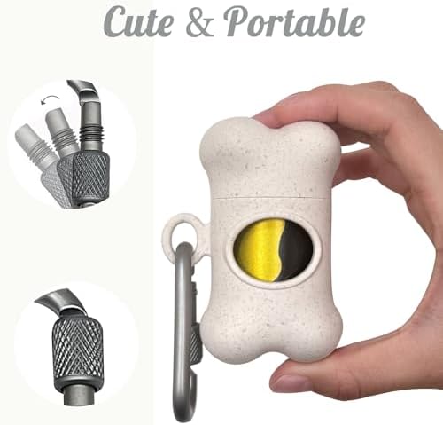 Bone-Shaped Dog Poop Bag Holder for Leash |Dispenser with 15 Leak-Resistant Waste Bags & Carabiner Clip(Wheat)
