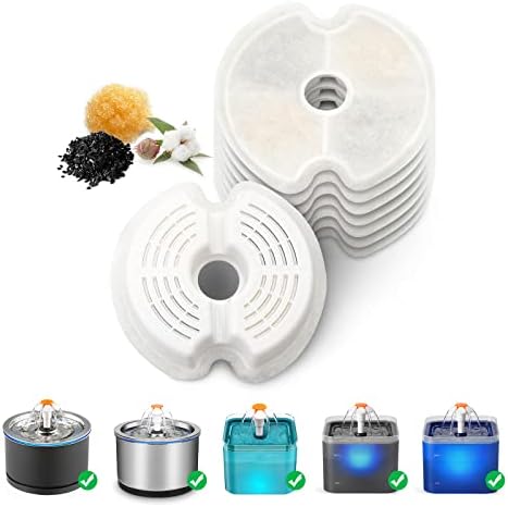 Cat Water Fountain Filters, 8 Packs Replacement Carbon Filters for Automatic Pet Fountain, Stainless Steel Cat Water Fountain
