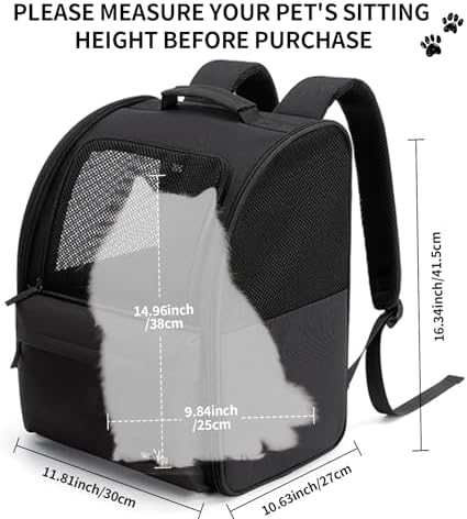 wakytu Cat Carrier Backpack,Pet Backpack Carrier for Small Cats Dogs,Black