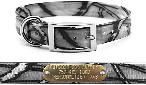 Heavy Duty Waterproof D-Ring Dog Collar w Personalized Name Tag, Gray Camo