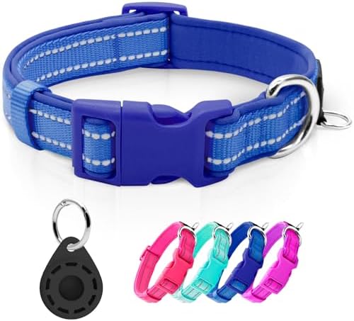 azuza Airtag Dog Collar, Puppy Collar with Airtag Holder, Royal Blue, XS