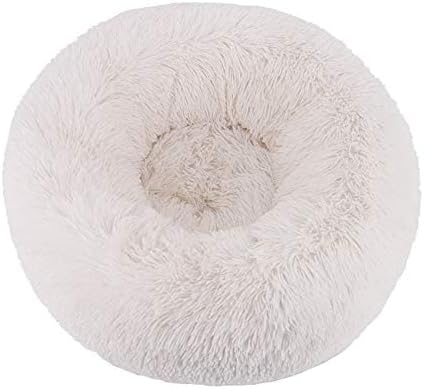 Modern Soft Plush Round Pet Bed for Cats or Small Dogs, Mini Medium Sized Dog Cat Bed Self Warming Autumn Winter Indoor Snooze Sleeping Cozy Kitty Teddy Kennel (20” D x 8'' H, White)