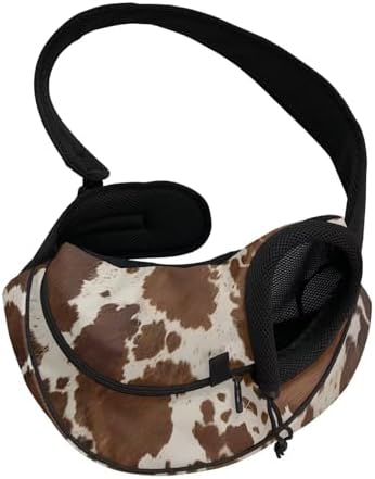 Brown Cow Dog Sling Carrier for Small Dogs Under 10 lbs Dog Carrier Adjustable Strap Cat Sling Carriers Small Pet Carriers Bag with Breathable Mesh Fabric Small Pet Supplies for Traveling