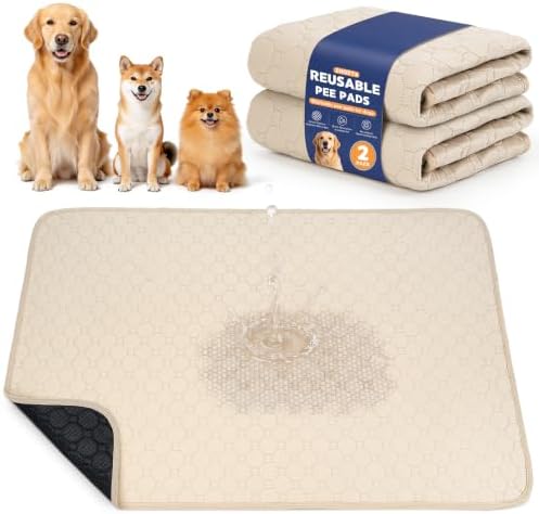 2 Pack Washable Pee Pads for Dogs, 41" x 41", Beige