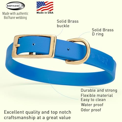 Viper Biothane Heavy Duty Waterproof Dog Collar Strong Coated Nylon Webbing w/Solid Brass Hardware Odor-Proof Easy to Clean High Performance Fits Small Medium or Large Dogs, Cerulean Blue