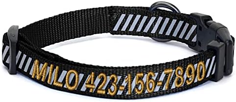Pawtitas Reflective Dog Collar - Personalized Name & Phone Number, Adjustable for Small Dogs & Puppies - Black