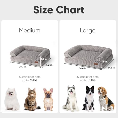 FUKUMARU Dog Couch Bed, Corduroy Cozy Cat Bed, Waterproof, Washable Cover