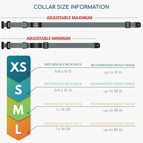 Improved - Personalized Dog Collars w/Engraved Metal ID Nameplate for Name & 3 Lines Text - Custom 20 Icons, 4 Adjustable Sizes, 10 Fonts, Dog Collar for Large Dogs, Dog ID Tag Personalized, Gray