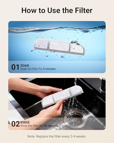 DownyPaws 6 Packs Replacement Filters for Battery Operated Cat Water Fountain DPWFP6, with 1 Cleaning Sponge and 1 Brush, 3 Months Set of Replacement Filters