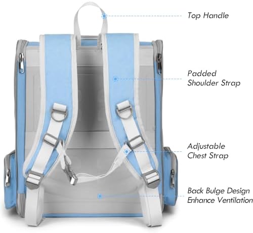 Cat Backpack Carrier, Large Pet Backpack with Kitten Wand Feather Toy for Medium Small Dog Cat Puppy Kitty Bunny up to 15lbs, Ventilated Mesh Dog Travel Carrier for Hiking Walking Outdoor Use (Blue)