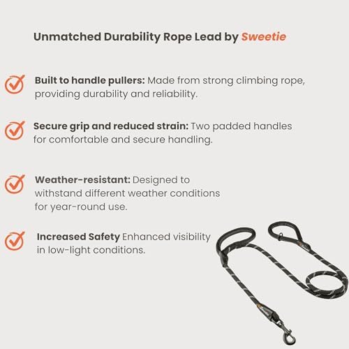 Sweetie Rope Dog Lead Strong Leash Black with 2 Comfortable Padded Handles, 151 g