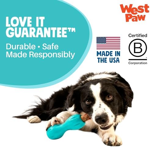 WEST PAW Qwizl Durable Zogoflex Dog Puzzle Toy for Mental Stimulation, and Enrichment - Treat Dispensing for Bully Sticks and Dental Sticks - Dishwasher Safe - Made in USA - Small - Teal