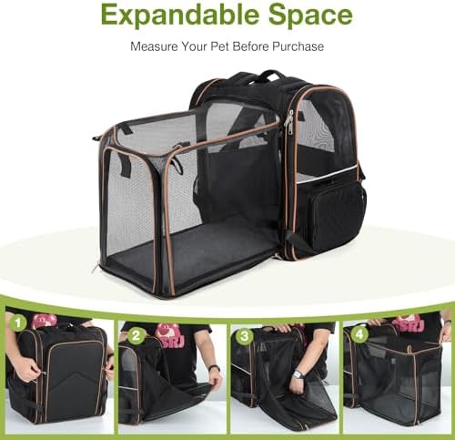 Large Cat Backpack Carrier Expandable Pet Carrier Backpack for Small Dogs Medium Cats Fit Up to 18 Lbs, Dog Backpack Carrier, Foldable Puppy Backpack Carrier for Travel, Black