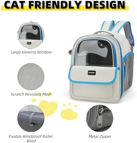 Cat Backpack Carrier for Travel & Hiking - Large Space, Durable & Breathable Pet Carrier for Cats & Small Dogs - Anti-Scratch, Escape-Proof Design (Blue, Large)