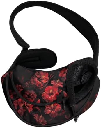 COEQINE Dog Purse Carrier for Small Dog Cute Red Black Rose Printed Puppy