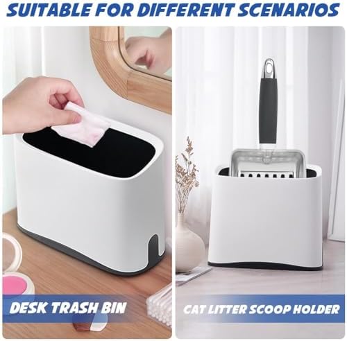 Universal Cat Litter Scoop Holder-Kitty Litter Scooper Caddy for Litter Box-Sturdy Scoop Stand Trash Container Suitable for Most Metal Litter Scooper-White