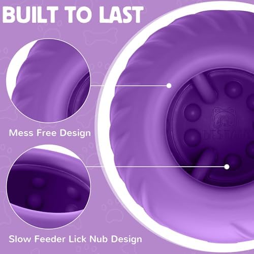 Long-Lasting Dog Lick Toy, Wobbly Dog Enrichment Lick Bowl to Keep Dogs Busy, Interactive Stuffable Dog Treat Feeder for Boredom, Silicone Treat Dispensing Chew Toy(Purple,S)
