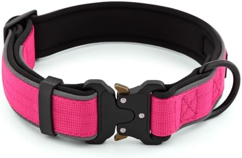 Plutus Pet Tactical Dog Collar, Reflective, Adjustable Heavy Duty Dog Collar, Soft Padded and Comfortable, for Small Medium and Large Dogs (Hot Pink, XS)