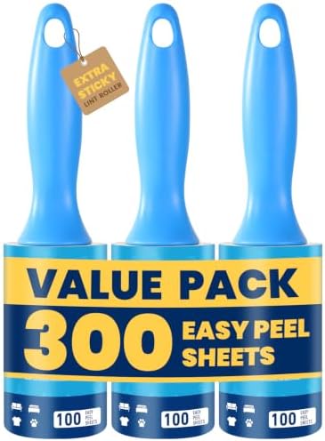 Extra Sticky Lint Roller for Pet Hair, 300 Sheets with 3 Handles