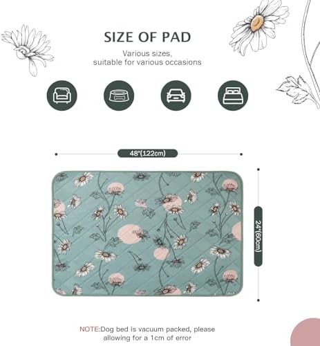IEUUMLER Washable Pee Pads for Dogs, 2 Pack Non-Slip & Waterproof Whelping Pad, Reusable Puppy Potty Training With Fast Absorbent for Playpen EU007 (Green Daisy, 24"X48"-2pcs)