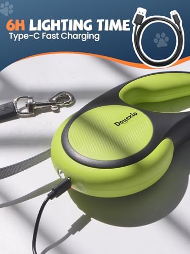 Retractable Dog Leash with LED Flashlight, Douexio Upgrade 3 in 1 Dog Leash Retractable for Small Medium Dogs Up to 66 lbs, 16ft, Anti-Slip Handle (Black-Green)
