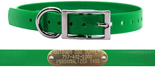 Waterproof D-Ring Dog Collar w Custom Name Tag 3/4x15, Dark Green