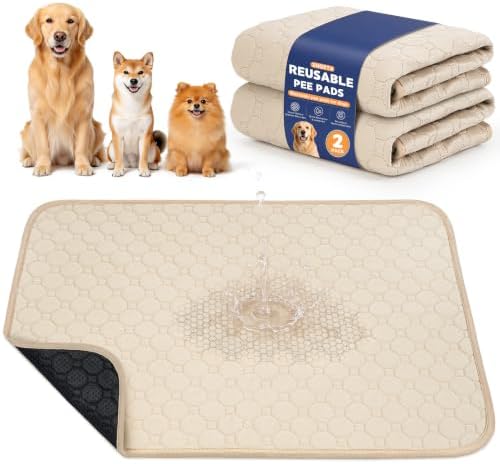 2 Pack Washable Pee Pads for Dogs, 24" x 36", Beige