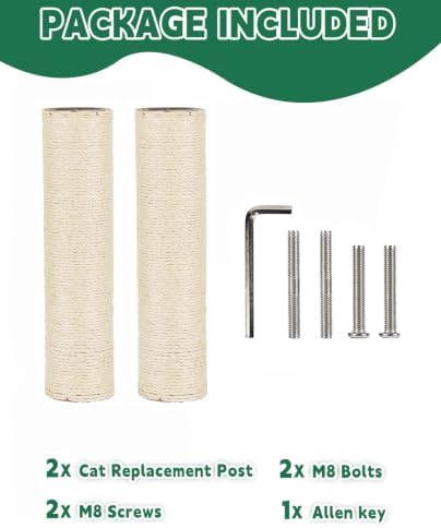 BNOSDM 2 Pcs M8 Cat Scratching Post Replacement Poles 11.8 x 2.75 in Cat Tree Tower Scratch Ropes Refill Sisal Pole Part for Refurbishment Hemp White