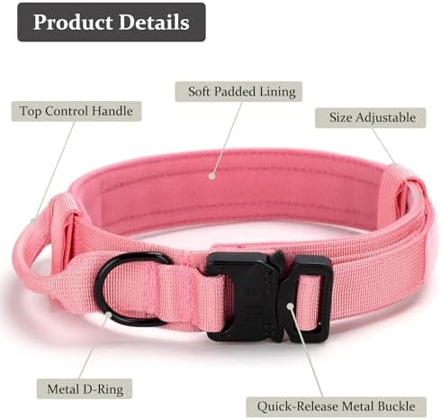 Tactical Dog Collar, Adjustable Military Training Nylon Collar,Light Pink M