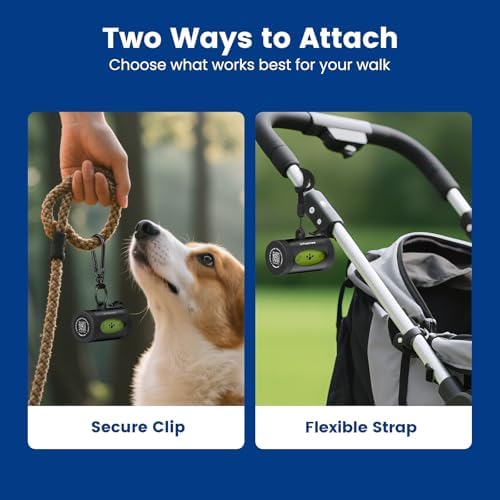 Dog Poop Bags Rolls with Retractable Poop Bag Holder, Leak Proof and Extra Thick Lavender Pet Waste Bags, 1 Dispenser and 105 Bags for Doggy Walking & Cat Litter