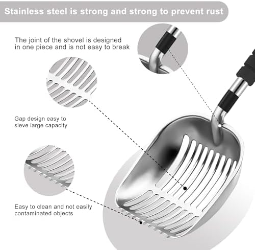 Stainless Steel Cat Litter Scoop, Detachable Long Handle Deep Shovel