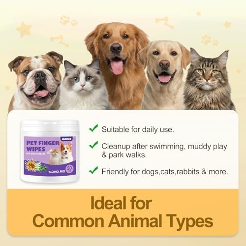 Dog Ear Finger Wipes for Dogs & Cats, Green Tea Scent, 50 Count