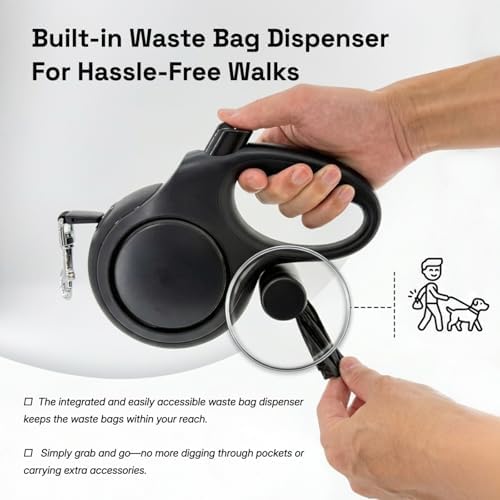 26ft Retractable Dog Leash for Large Dogs up to 110 lbs, Black