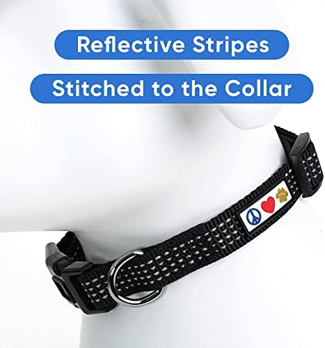Pawtitas Reflective Dog Collar for Medium Dogs – Adjustable Nylon Collar with Quick-Release Buckle | Fits Neck 13–20 in | Night Safety Training Collar | M | Black