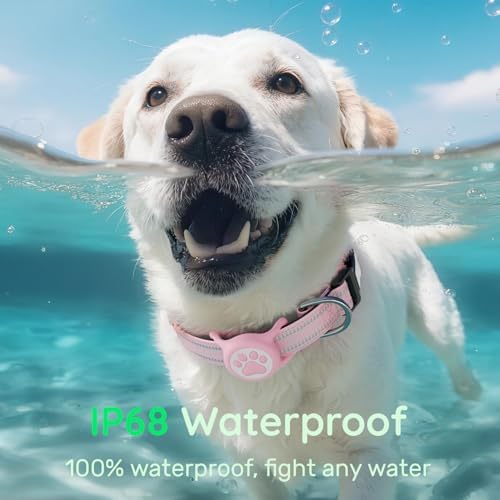 Premium Airtag Dog Collar，with IP68 Waterproof AirTag Holder,Pink,XS