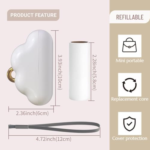 Portable Lint Roller 150 Sheets Travel Size, Mini Lint Roller for Clothes and Reusable Pet Hair Remover, Cute Small Sticky Dust Remover Refillable