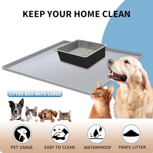 Cat Mat for Litter Box, Large 35" X 22" Cat Litter Mat, Indoor Waterproof Silicone Litter Trapping Pad for Floor, Soft on Kitty Paws, Easy to Clean, Non-Slip, Gray