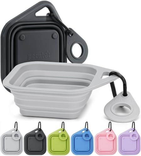 Pecute 2 Pack Foldable Travel Dog Bowls, Portable Silicone, Grey/Dark Grey