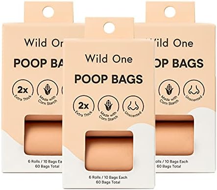 Wild One Dog Poop Bags, 180 Leak Proof Bags Made From Cornstarch, Eco-Friendly, Unscented, Blush Color