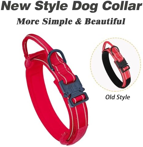 AUBELL Reflective Tactical Dog Collar,Military Collar with Handle,Red M