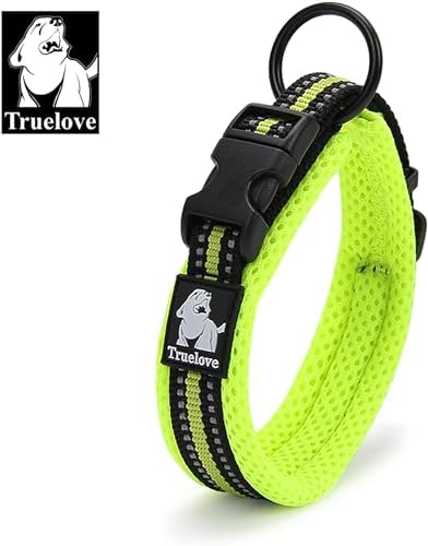 True Love Padded Reflective Breathable Nylon Dog Collar, Neon Yellow, S