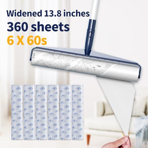 13.8in Large Big XL Jumbo Lint Roller for Floor with Long Handle, Mega Sticky Rollers Pet Hair Remover for Carpet, Bed,Couch，Furniture, Walls, Bathroom & Hair Collector Cleaner with Dog Cat Fur