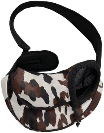 Cow Print Puppy Sling Carrier Breathable Small Dog Cat Sling Pet Carrier Bag Comfortable Carrier Shoulder Carrier Adjustable Pouch Tote Handbag for Small Pets