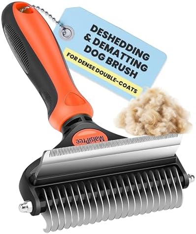 MalsiPree Dog Brush - Large, Orange - 2-in-1 Deshedding Tool & Undercoat Rake, Dog Undercoat Brush - Gentle Dematting Comb & Pet Hair Removal Tool - Smooth-Edge Design & Grooming Comb