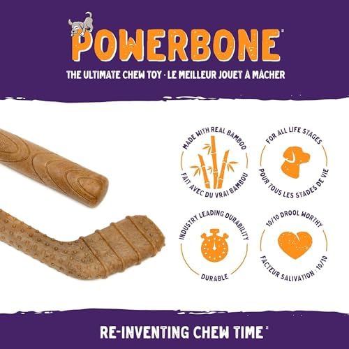 Powerbone Pet Chew Toy for Dogs - Durable, Non Toxic & Pet Safe - Best for Aggressive Chewers, Long Lasting Dental Health, Dog Teeth Cleaning, Dog Life Stages - Hockey Stick 12"